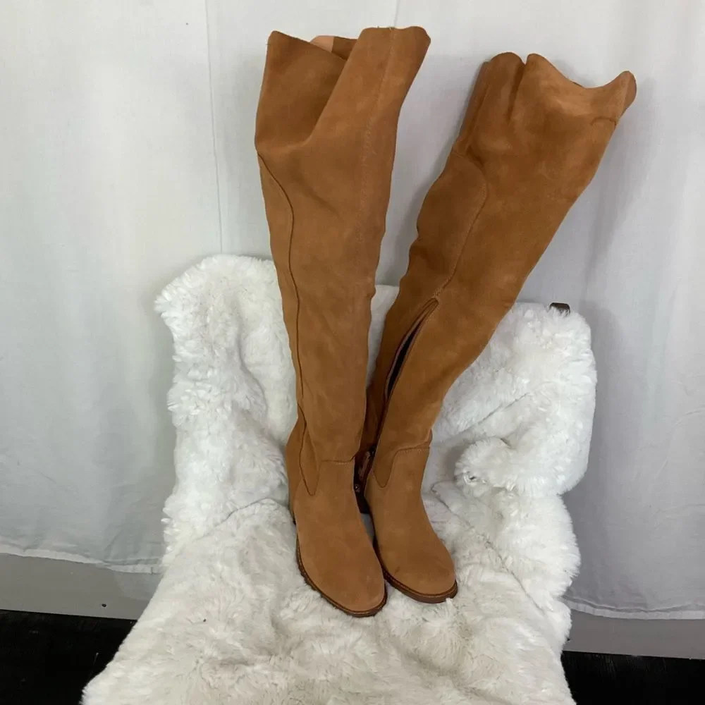 NEW Kelsi Dagger Chestnut Brown Brooklyn Logan Suede Over The Knee Boots 6.5M